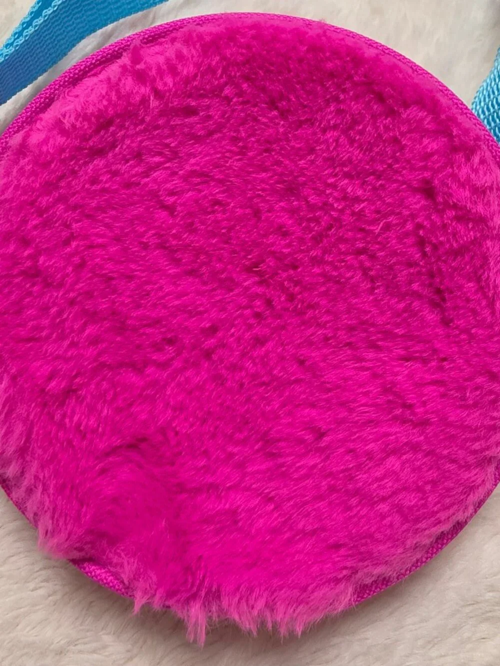 Shopkins Girls Faux Fur Crossbody Shoulder Bag Pink Blue Strap Sushi Kawaii
